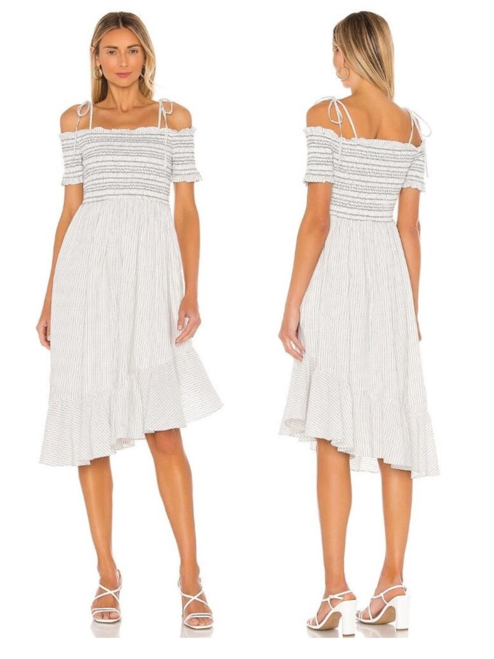 Tularosa Tallulah White Off-Shoulder Smocked Midi Dress EUC Medium MSRP $298